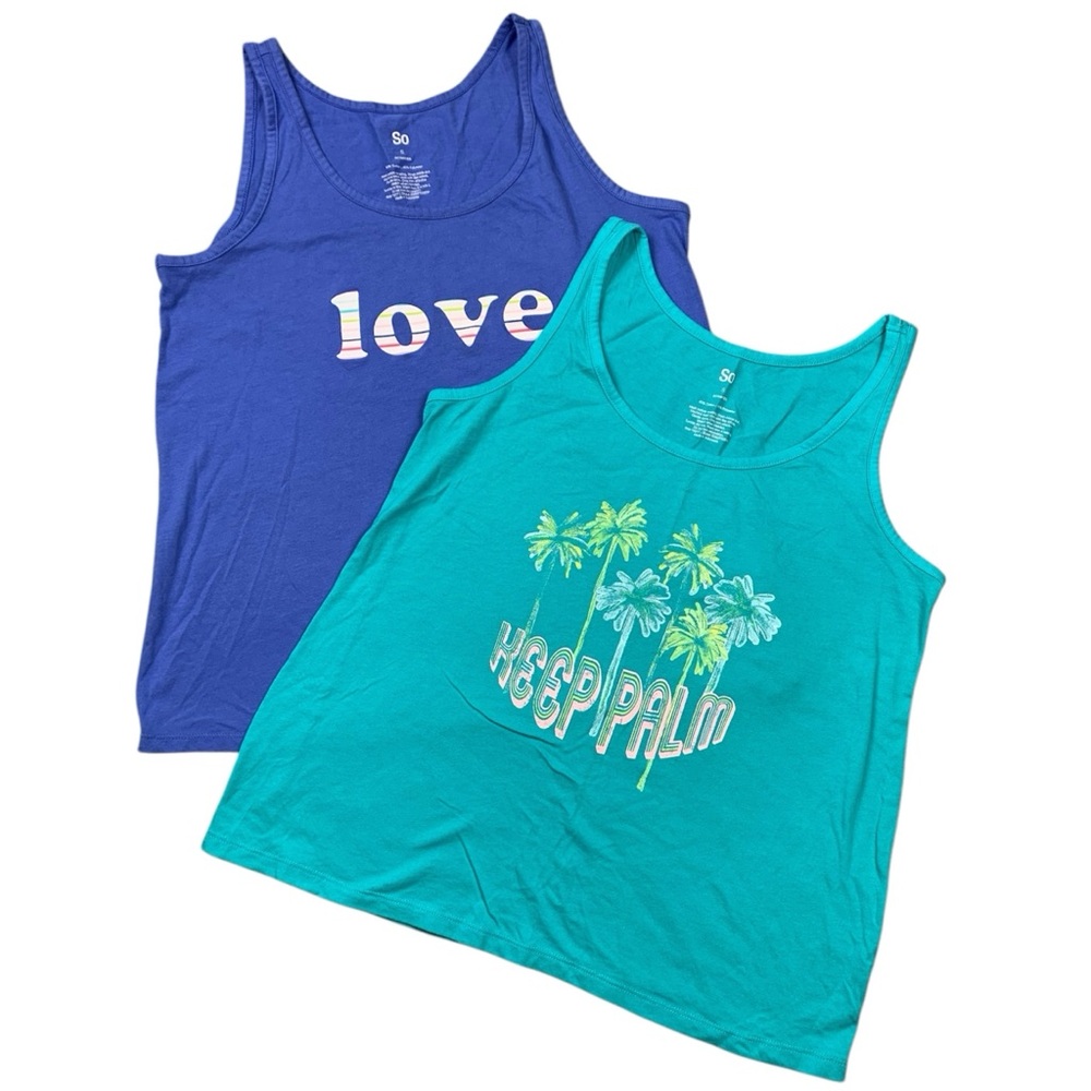 Pair of Women’s Juniors Classic Tank Tops 2 Pajamas Tops Aqua & Blue Size Small